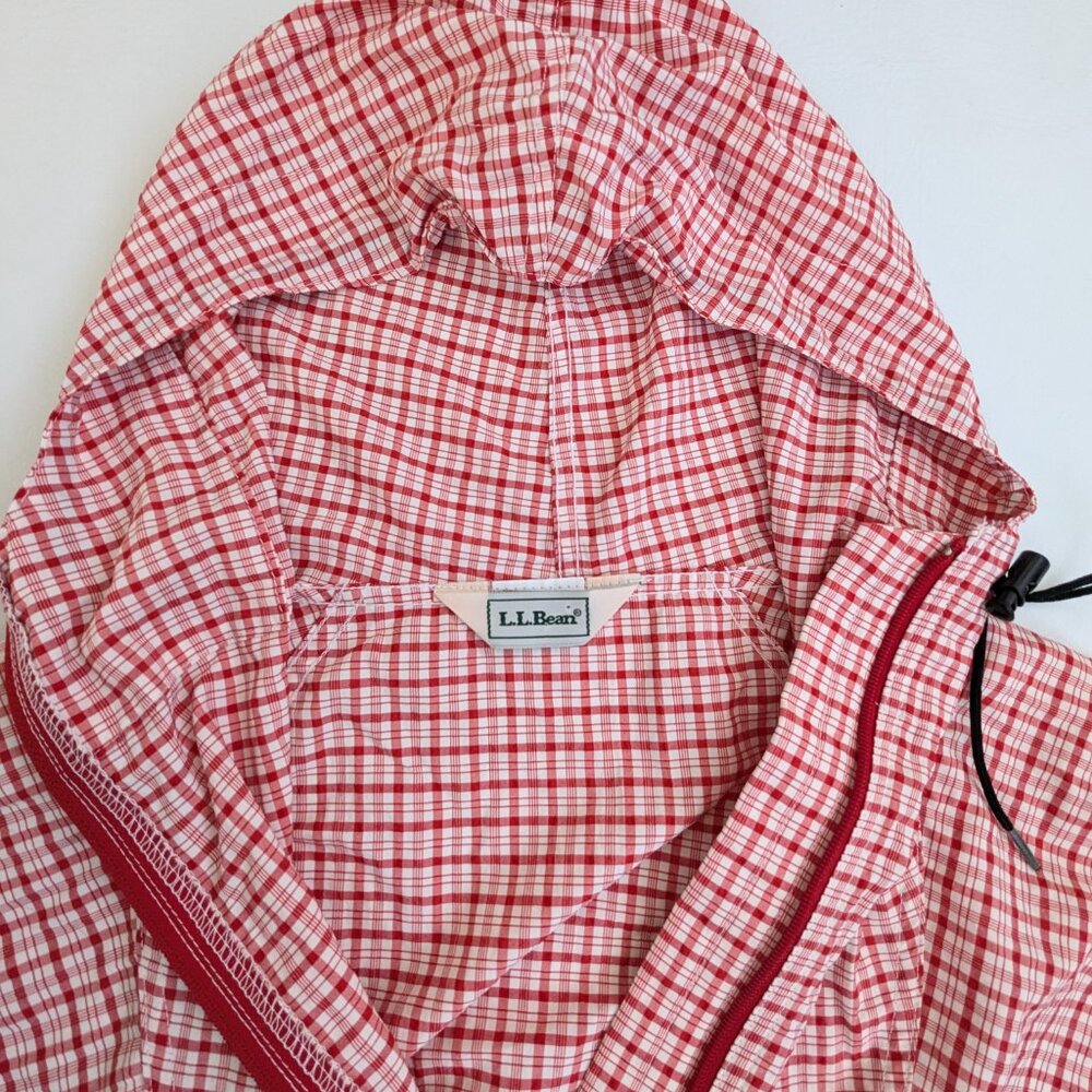 Vintage L.L. Bean Red Check 90's Windbreaker Anorak Size M Packable - Picture 5 of 10